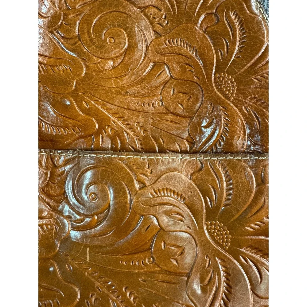 Patricia Nash Tan Tooled Leather Dome Backpack Crossbody Bag Floral